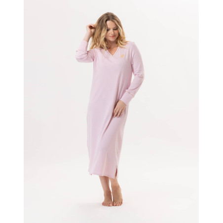 Long cotton nightdress GARANCE 811 Pink / White | Lingerie le Chat