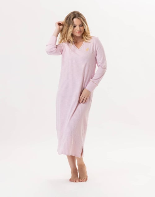 Long cotton nightdress GARANCE 811 Pink / White