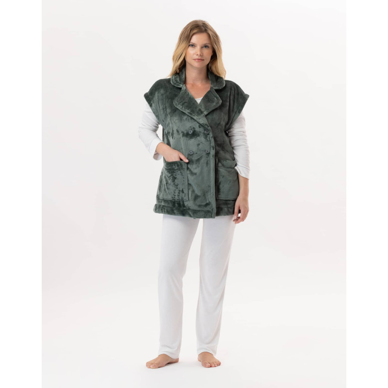 Plush flannel jacket ESSENTIEL 876 Moss Green | Lingerie le Chat