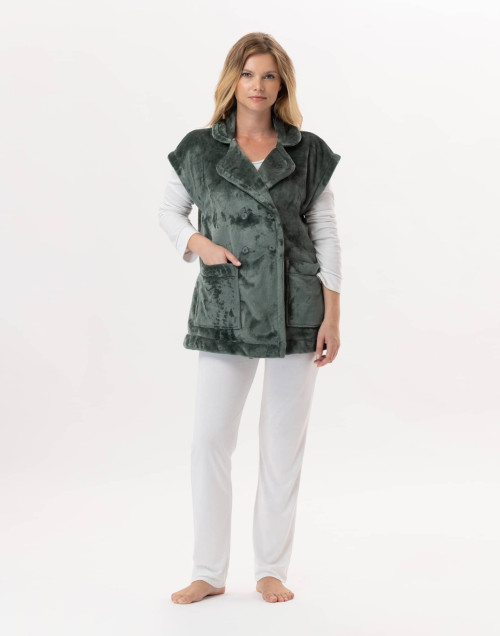 Plush flannel jacket ESSENTIEL 876 Moss Green | Lingerie le Chat