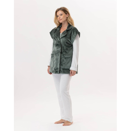 Plush flannel jacket ESSENTIEL 876 Moss Green | Lingerie le Chat