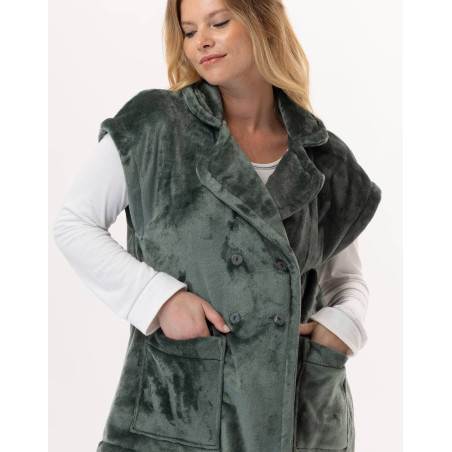 Plush flannel jacket ESSENTIEL 876 Moss Green | Lingerie le Chat