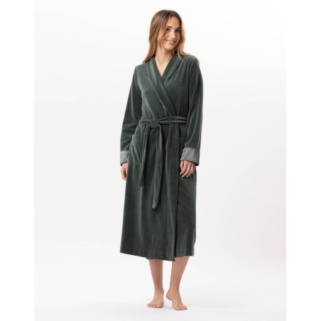 Velvet bathrobe ESSENTIEL 867 Moss Green | Lingerie le Chat