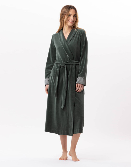 Velvet bathrobe ESSENTIEL 867 Moss Green | Lingerie le Chat