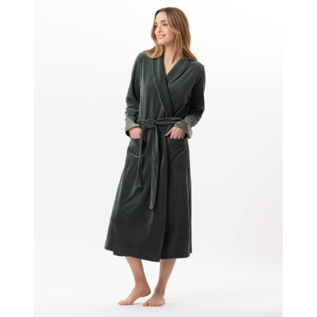 Velvet bathrobe ESSENTIEL 867 Moss Green | Lingerie le Chat