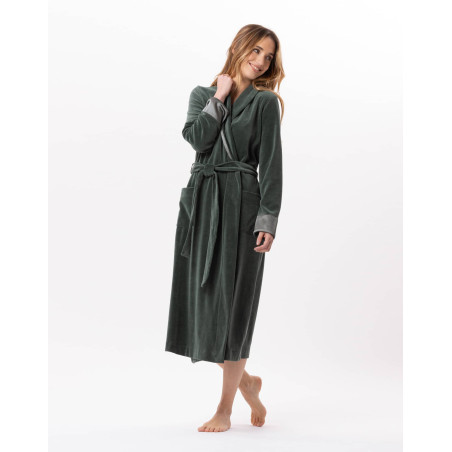 Velvet bathrobe ESSENTIEL 867 Moss Green | Lingerie le Chat