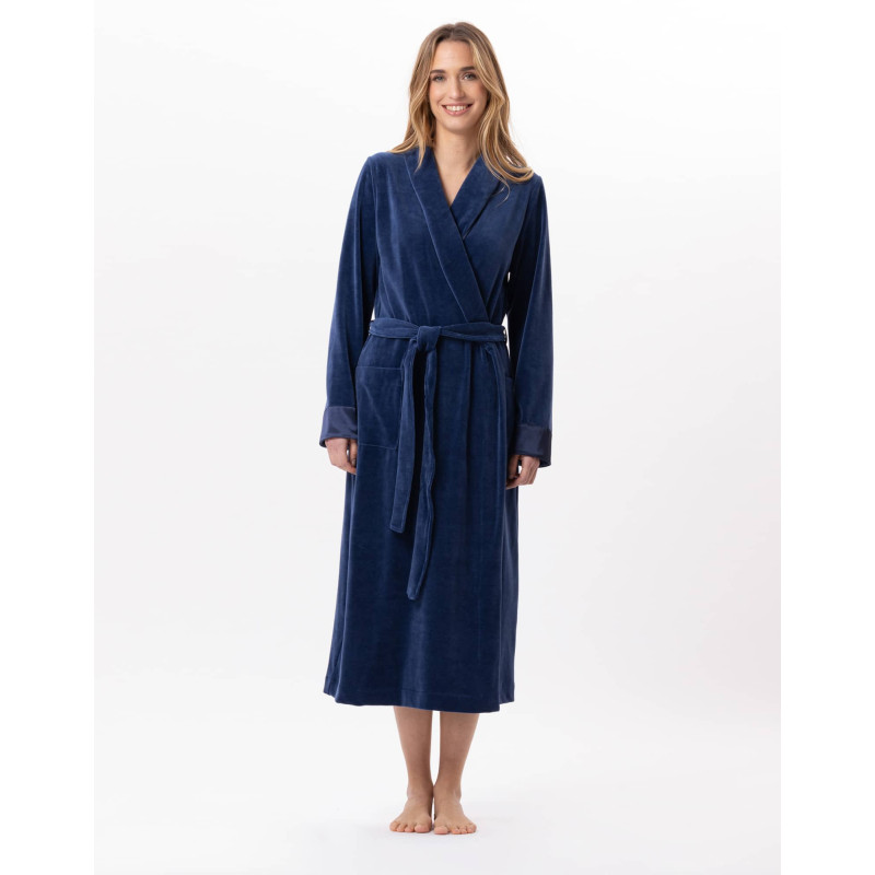 Velvet bathrobe ESSENTIEL 867 Prussian Blue | Lingerie le Chat