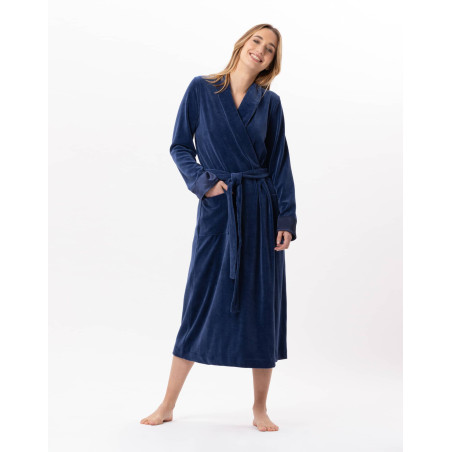 Velvet bathrobe ESSENTIEL 867 Prussian Blue | Lingerie le Chat