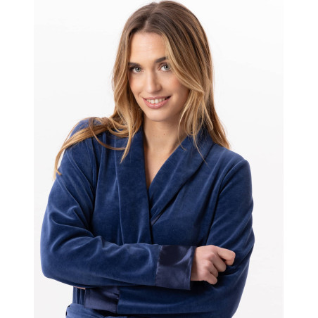 Velvet bathrobe ESSENTIEL 867 Prussian Blue | Lingerie le Chat