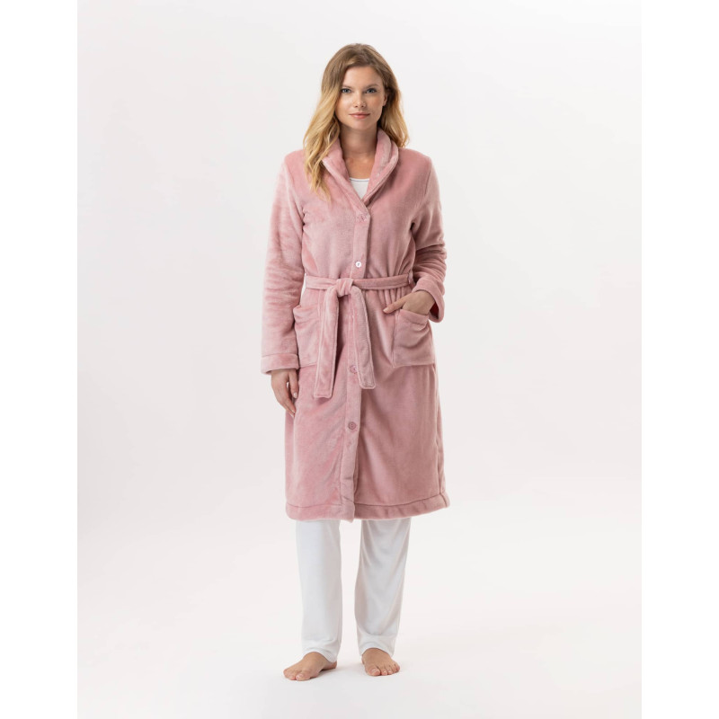 Plush flannel bathrobe ESSENTIEL H51B blush| Lingerie le Chat