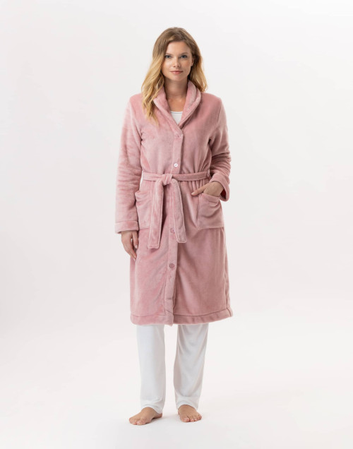 Plush flannel bathrobe ESSENTIEL H51B blush| Lingerie le Chat