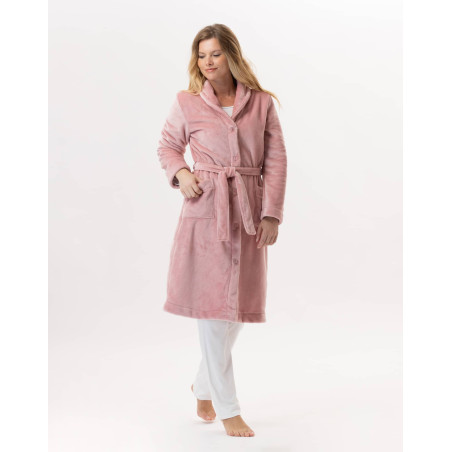 Plush flannel bathrobe ESSENTIEL H51B blush| Lingerie le Chat