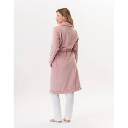 Plush flannel bathrobe ESSENTIEL H51B blush| Lingerie le Chat