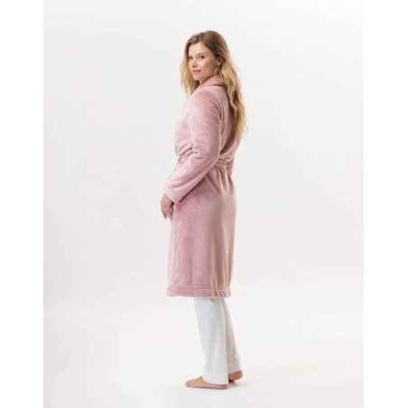 Plush flannel bathrobe ESSENTIEL H51B blush| Lingerie le Chat