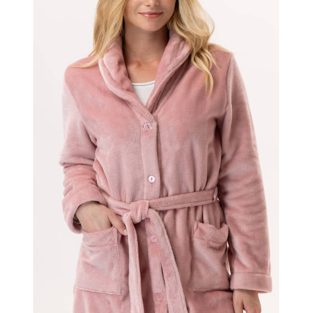 Plush flannel bathrobe ESSENTIEL H51B blush| Lingerie le Chat