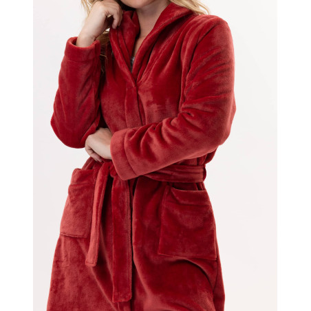 Plush flannel bathrobe ESSENTIEL H51B in tomette| Lingerie le Chat