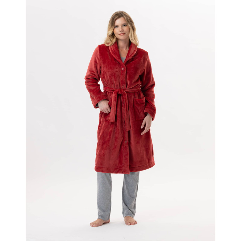 Plush flannel bathrobe ESSENTIEL H51B in tomette| Lingerie le Chat