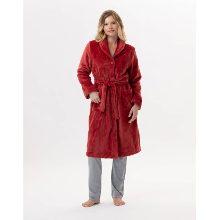 Plush flannel bathrobe ESSENTIEL H51B in tomette| Lingerie le Chat