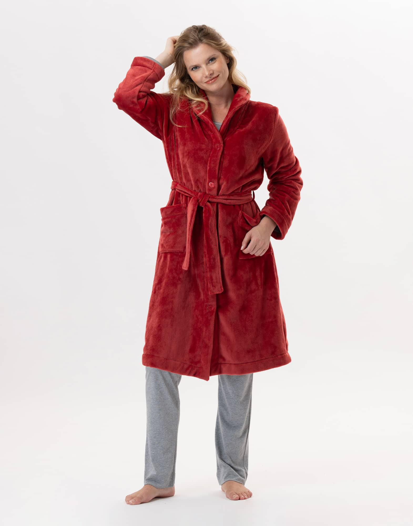 copy of Plush flannel bathrobe ESSENTIEL H51B terracotta