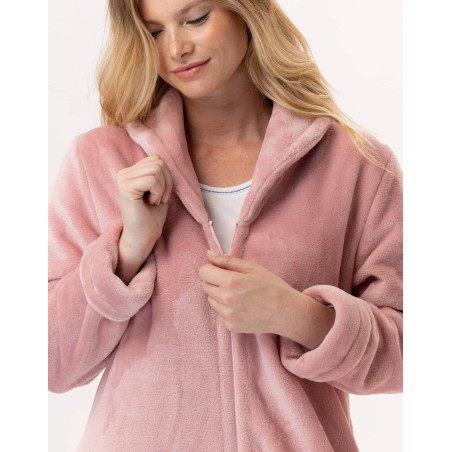 Plush flannel bathrobe ESSENTIEL H56B blush| Lingerie le Chat