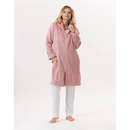 Plush flannel bathrobe ESSENTIEL H56B blush| Lingerie le Chat