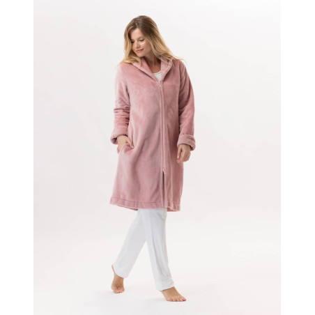 Plush flannel bathrobe ESSENTIEL H56B blush| Lingerie le Chat