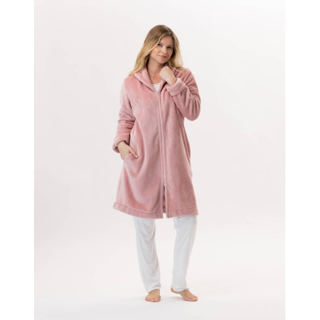 Plush flannel bathrobe ESSENTIEL H56B blush| Lingerie le Chat