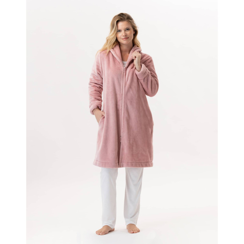 Plush flannel bathrobe ESSENTIEL H56B blush| Lingerie le Chat