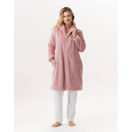 Plush flannel bathrobe ESSENTIEL H56B blush| Lingerie le Chat