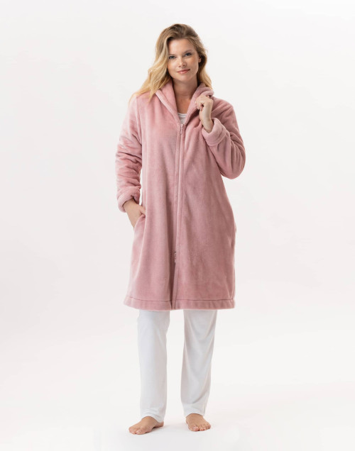 Plush flannel bathrobe ESSENTIEL H56B blush| Lingerie le Chat