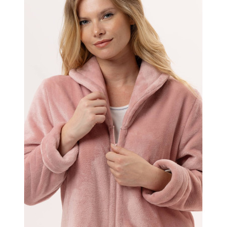 Plush flannel bathrobe ESSENTIEL H56B blush| Lingerie le Chat