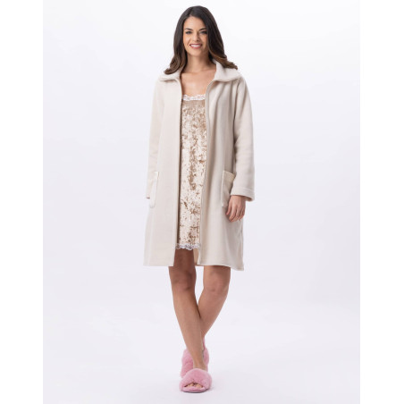 Fleece dressing gown with zip ESSENTIEL H54A Beige | Lingerie le Chat