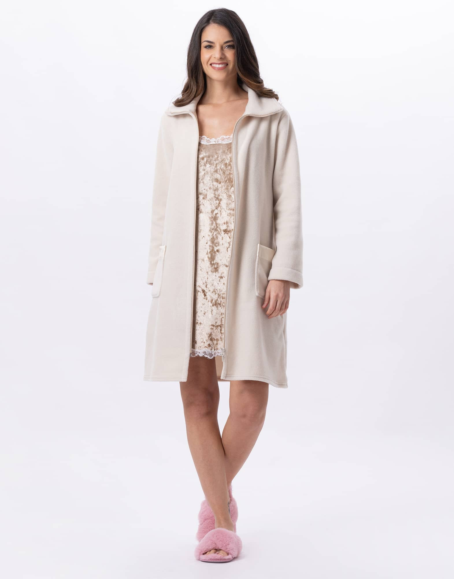 Fleece dressing gown with zip ESSENTIEL H54A Beige