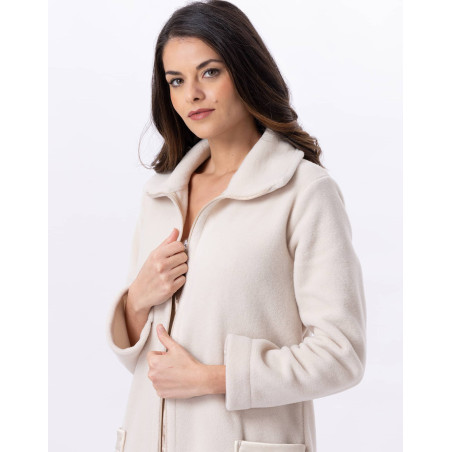 Fleece dressing gown with zip ESSENTIEL H54A Beige | Lingerie le Chat