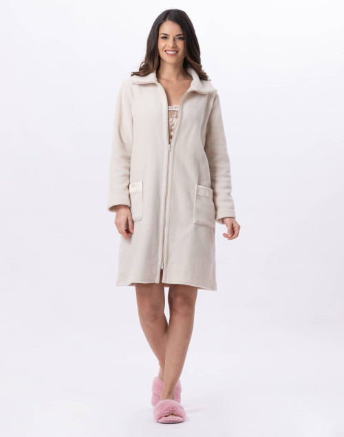 Fleece dressing gown with zip ESSENTIEL H54A Beige | Lingerie le Chat