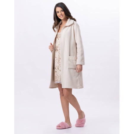 Fleece dressing gown with zip ESSENTIEL H54A Beige | Lingerie le Chat