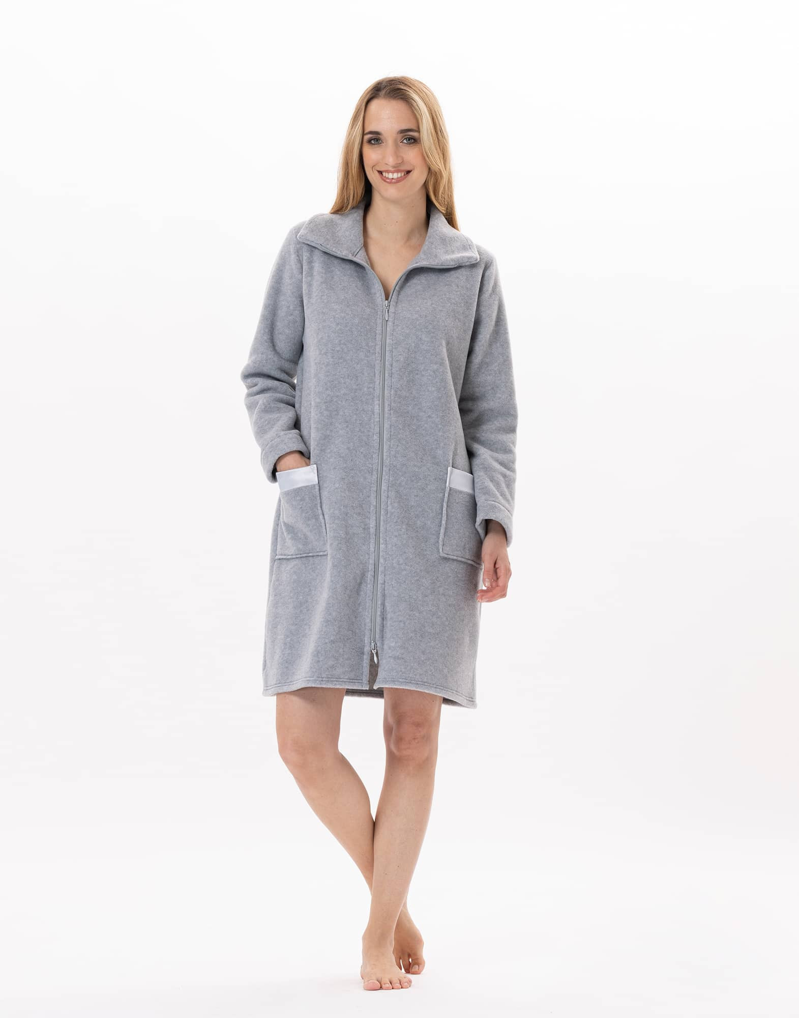 Fleece dressing gown with zip ESSENTIEL H54A Grey Lingerie le Chat