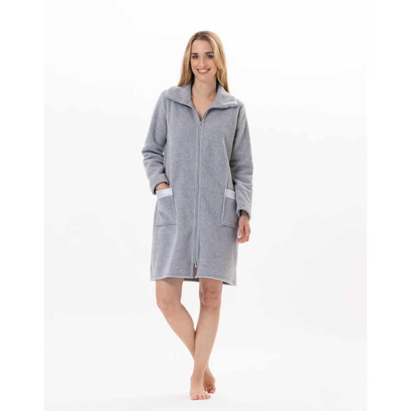 Fleece dressing gown with zip ESSENTIEL H54A Grey | Lingerie le Chat