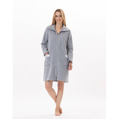 Robe de chambre zippée en polaire ESSENTIEL H54A Gris Chine | Lingerie le Chat