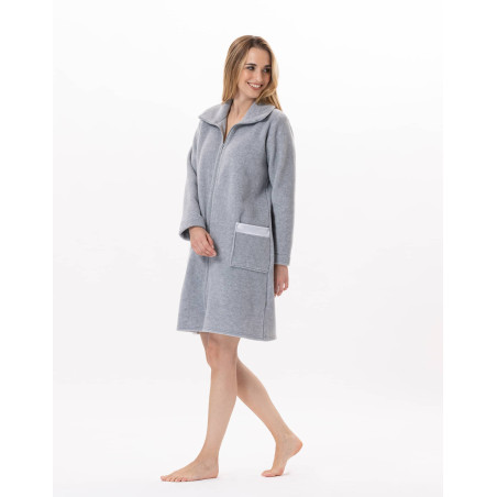 Fleece dressing gown with zip ESSENTIEL H54A Grey | Lingerie le Chat