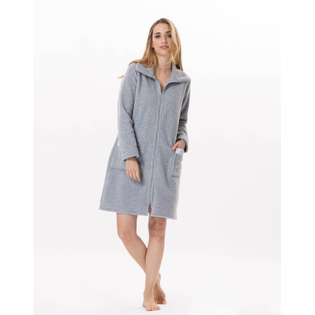 Fleece dressing gown with zip ESSENTIEL H54A Grey | Lingerie le Chat