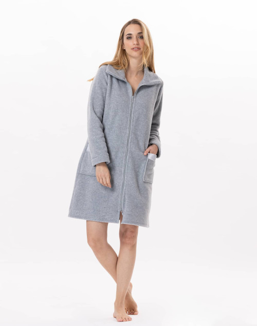 Fleece dressing gown with zip ESSENTIEL H54A Grey