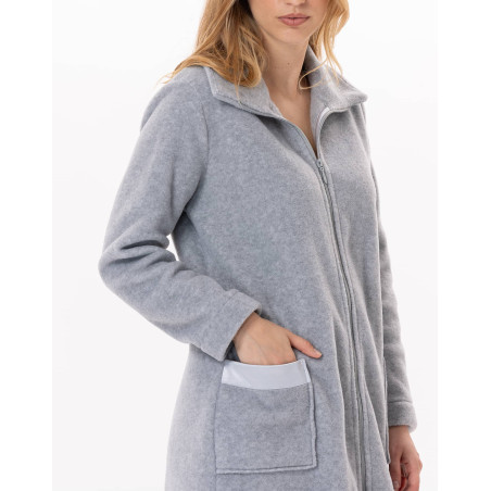 Fleece dressing gown with zip ESSENTIEL H54A Grey | Lingerie le Chat