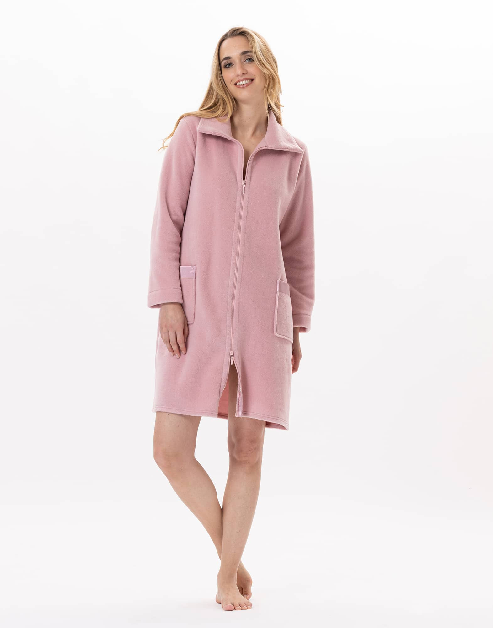 Fleece dressing gown with zip ESSENTIEL H54A Blush | Lingerie le Chat