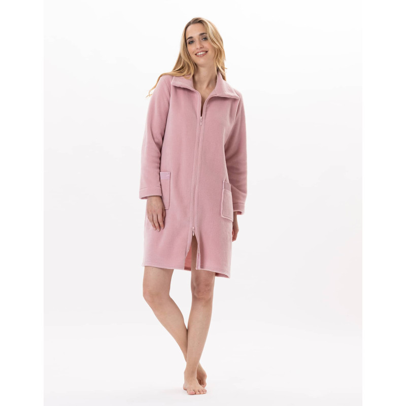 Fleece dressing gown with zip ESSENTIEL H54A Blush | Lingerie le Chat