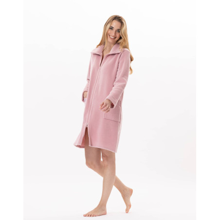 Fleece dressing gown with zip ESSENTIEL H54A Blush | Lingerie le Chat