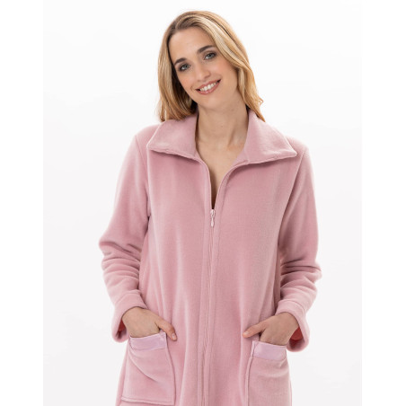 Fleece dressing gown with zip ESSENTIEL H54A Blush | Lingerie le Chat