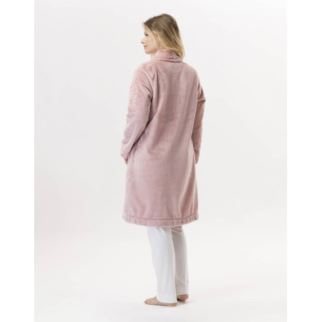 Plush flannel dressing gown ESSENTIEL 855 Blush | Lingerie le Chat