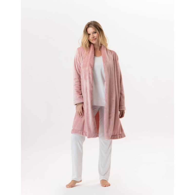 Plush flannel dressing gown ESSENTIEL 855 Blush | Lingerie le Chat