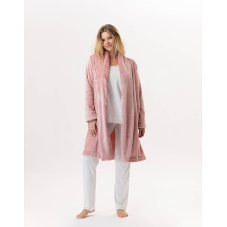 Plush flannel dressing gown ESSENTIEL 855 Blush | Lingerie le Chat